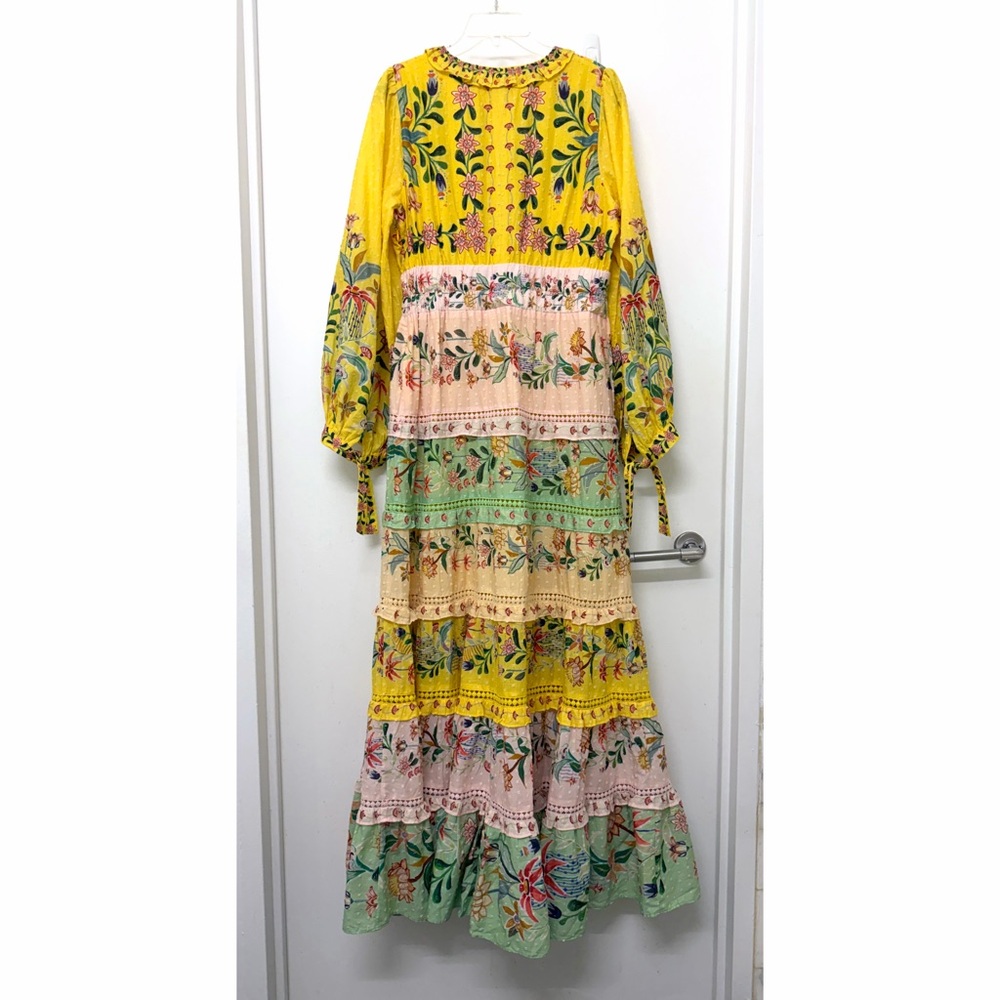 NWT Farm Rio Delicate Flowers Stripe Print Maxi Dress Yellow Pink Pastel M - Picture 10 of 14